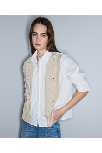 İpekyol Karma aksesuarlı kumaş mix gömlek