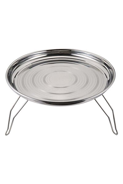 AL SANIDI Round Stainless Steel Plate with Foldable Legs, Travel Plates, Silv...