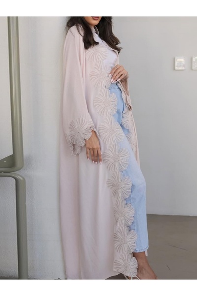 Noon Noora Elegant Floral Appliqué Robe Abaya Cardigan