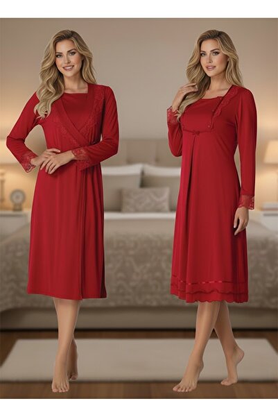 Lohusa Homewear Women's Fuchsia Elegant Lace Embroidered Long Sleeve Maternit...