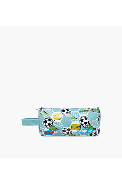 Skylar Football Print Pencil Case with Zip Closure