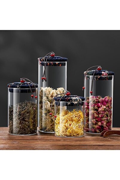 Qerhome Set of 4 Borosilicate Glass Jars with Ethnic Patterned Fabric Covers ...