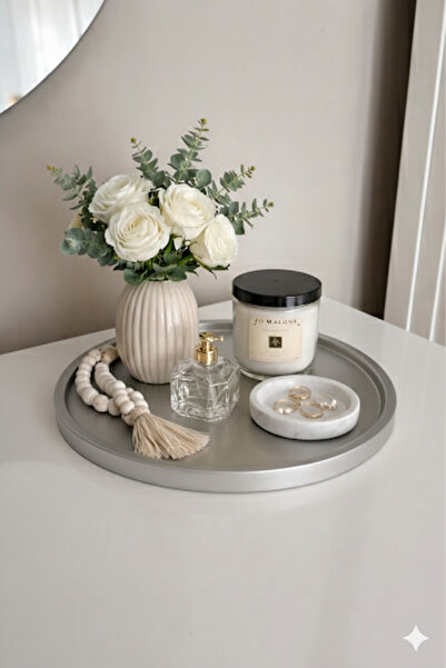 Nayino Polyester mum Tepsisi Sadece tepsi Yuvarlak stand Büyük boy 27 cm