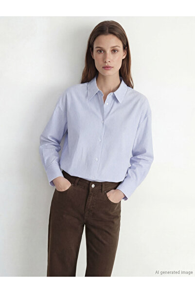 LC Waikiki Cămașă Blue Çiz cu dungi p poplin din colecția GÜLİS GİYİM