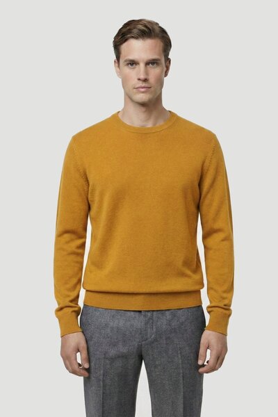 Sabri Özel Standart Fit Safran Yünlü Bisiklet Yaka Triko Kazak