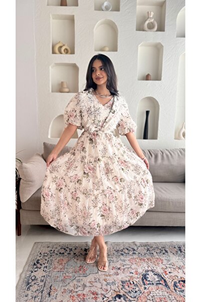 Warazan فستان مشجر ميد ب ريش من الصدر