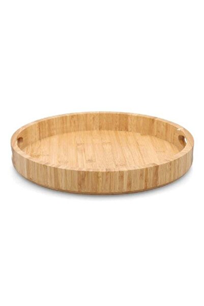 Bien Servi Round Bamboo Serving Tray with Handle Natural 38 x 5 cm