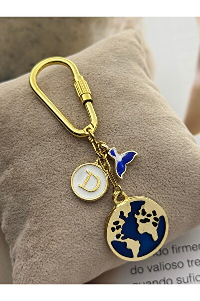 roshel Gold Keychain & Bag Charm with Letter Detail and World Figure - Valent...