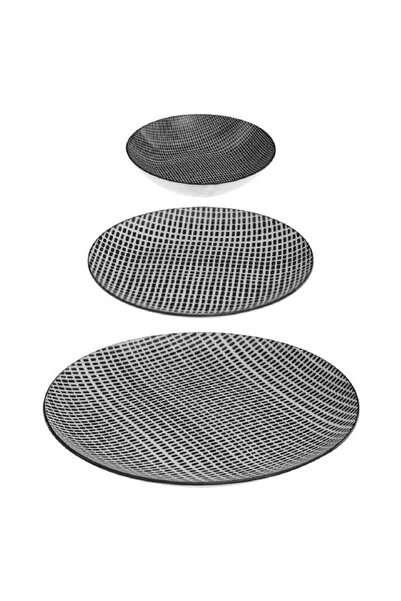 Secret de Gourmet 18-Piece Bohemia Square Dinner Set Black and White