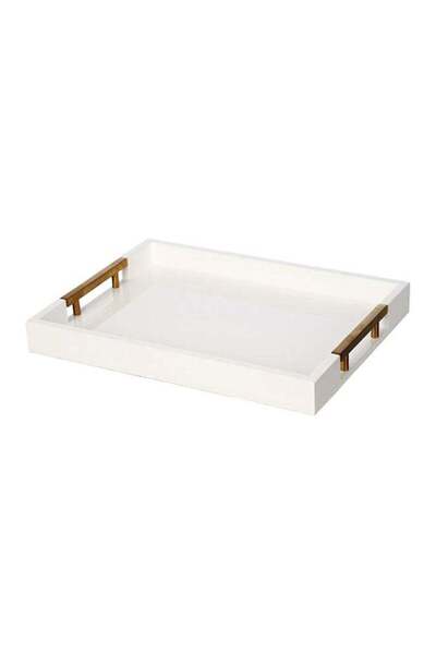 Felli Rectangular Wooden Tray with Handle White and Gold
