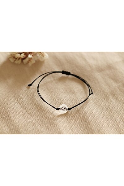 atellier47 Bratara cu medalion rotund din argint 925 pe snur negru gravata pe...