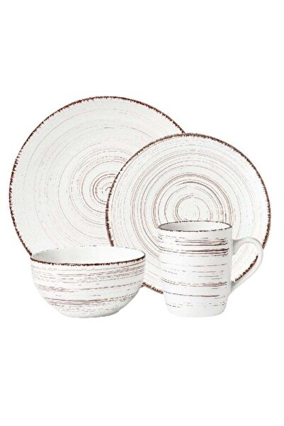 Bien Servi 16-Piece Elegant and Modern Design Stoneware Dinner Set White and ...