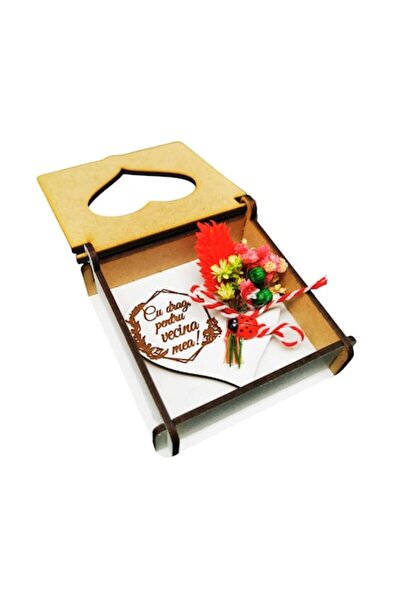 OEM Martisor personalizat pentru Vecina, magnet inima din lemn decorata cu fl...