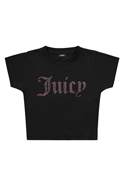 3 ROPE Tricou crop pentru femei Juicy Double Pink Stone cu imprimeu cu strasuri
