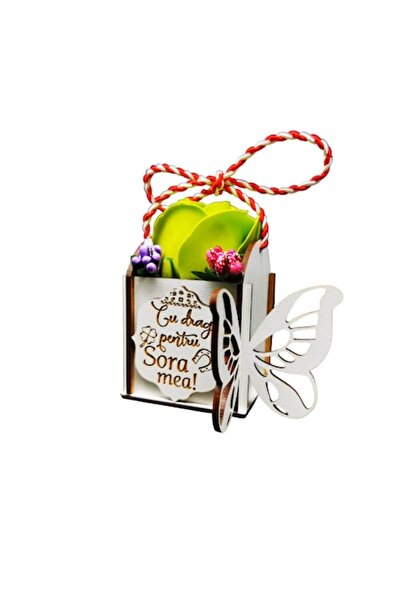OEM Martisor pentru Sora, trandafir din sapun in cutiuta de lemn model fluture