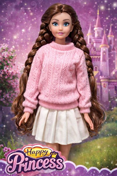 Fidan oyuncak Happy Princess Oyuncak Bebek – 30 cm Örgülü Saçlı, Şık Kazak ve...