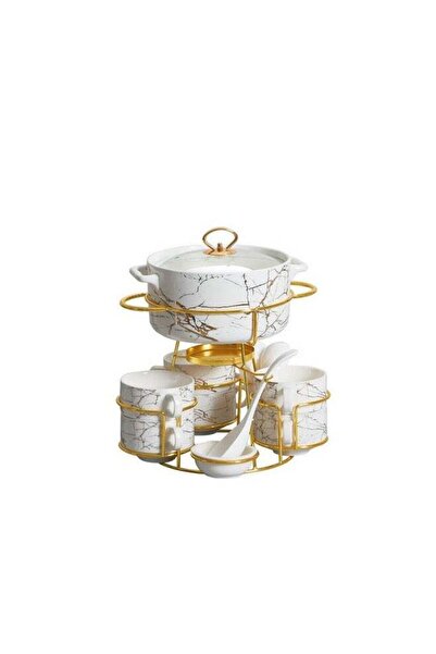 ONEMORE 16-Piece Elegant Design Marble Effect Serving Set with Stand White an...