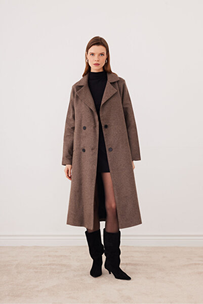 SevdeUgur Women's Cashmere Double-Breasted Collared Buttoned Lined Coat – Cas...