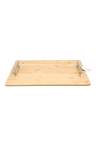 Bien Servi Rectangular Bamboo Serving Tray with Handle Natural and Silver