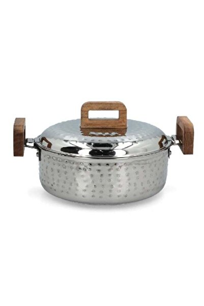 Bien Servi Hammered Design Classic Casserole Hotpot Silver and Brown 5 L