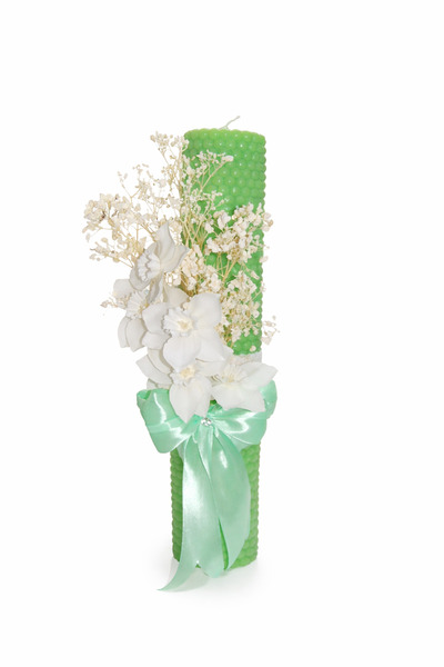 Dany Kids Fashion Πράσινο κερί βάπτισης διακοσμημένο με λουλούδια