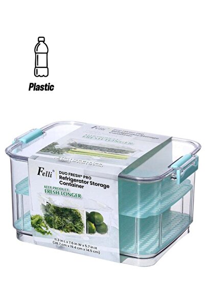 Felli Duo Fresh7 Pro Refrigerator Stackable Container Clear and Aqua Blue 4.8...
