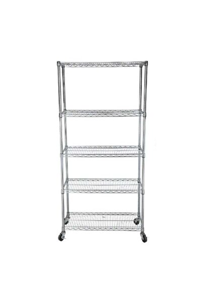Seville Classics رف تخزين متحرك من الفولاذ بخمسة أرفف، مطلي بالكروم، 36 × 18 ...