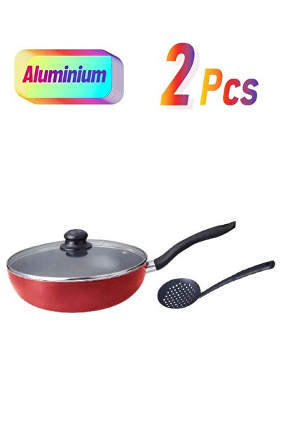 Parfait مقلاة ووك متينة من الألومنيوم مع غطاء زجاجي ومصفاة مشقوقة باللونين ال...