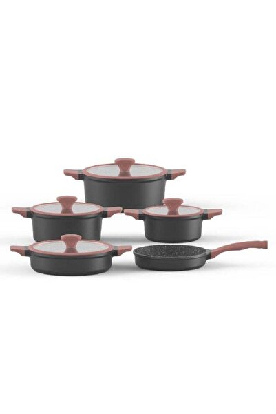 Perfect Kitchen 9-Piece Elegant and Sturdy Cookware Set Black and Coral