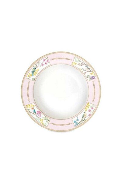 Generic Easy Life Birds Melody Series Porcelain Soup Plate White and Pink 21.5cm