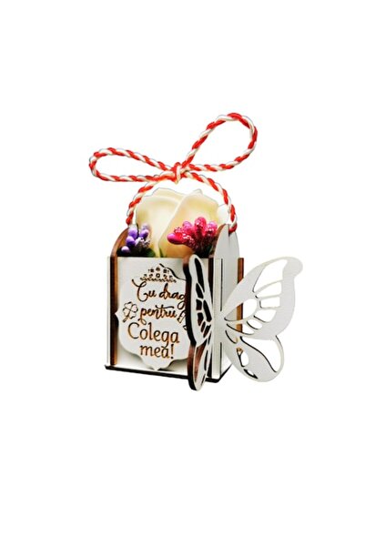 OEM Martisor pentru Colega, trandafir din sapun in cutiuta de lemn model fluture