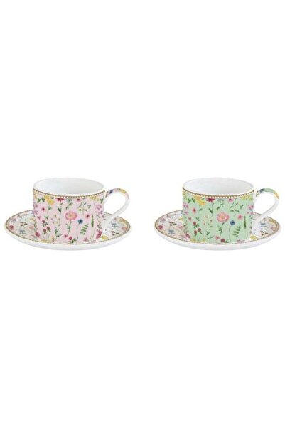 Generic طقم فنجان وصحن من قطعتين من إيزي لايف بنقشة زهور المروج