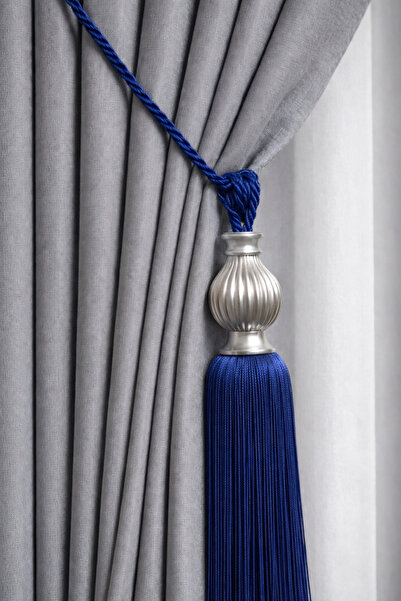 Cortibo Gri Kukalı Tavan Braçol Perde Toplama Aksesuarı Lacivert