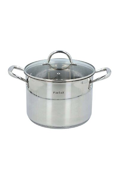 Parfait Ergonomic Handle Stainless Steel Stock Pot with Lid Chrome and Clear ...