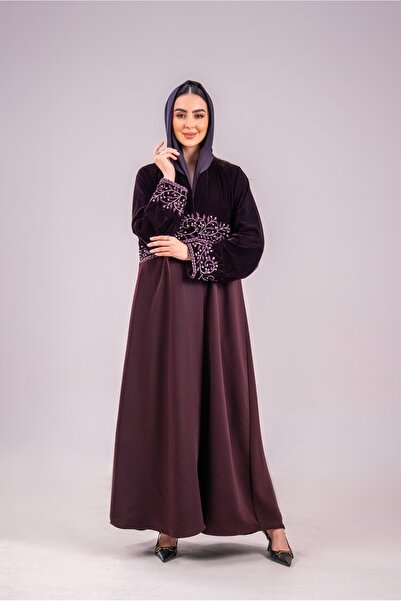 Abay Winter velvet abaya - burgundy color