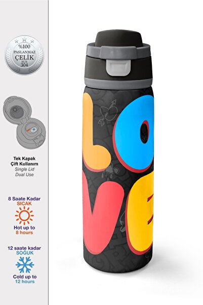 Coral High Colorful Love Patterned Steel Thermos with Straw and Direct Drinki...