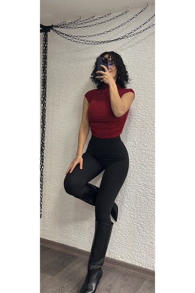 LOBOLIC Bluză de damă fără mâneci, burgundă, cu sclipiri – Top elegant, croia...