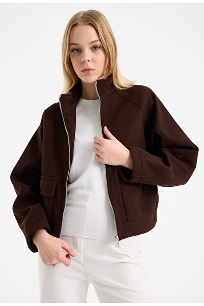 Modazeyosh Women's Cashmere Pocket Detail Zippered Jacket