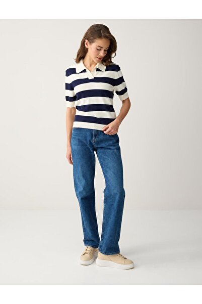 Jimmy Key Екру блуза с къс ръкав, на райета и яка