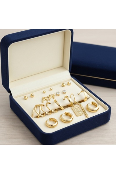 stainless steell gold renk 12 adet (6 çift) paslanmaz çelik küpe set 11