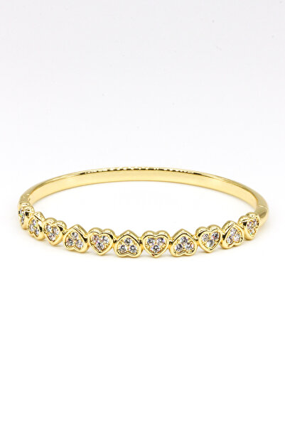 Nearsis Zircon White Stone Heart Handcuff Bracelet
