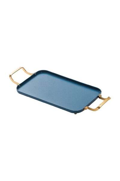 Felli Rectangular Metal Tray with Handle Blue and Gold