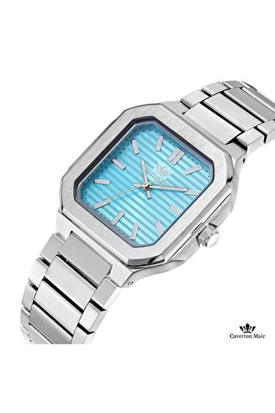 Caverton Mair Genuine men's watch, silver color, turquoise dial, stainless st...