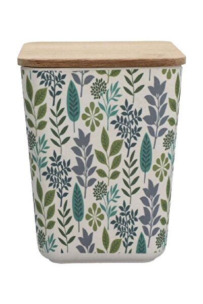 Felli Leaf and Floral Printed Bamboo Fiber Canister with Lid 980 ml