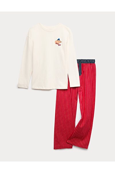 Marks & Spencer Saf Pamuklu Desenli Pijama Takımı (6-16 Yaş)