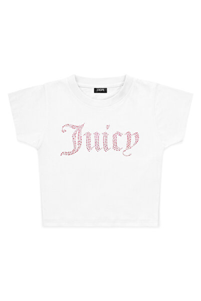3 ROPE Tricou crop pentru femei Juicy Double Pink Stone cu imprimeu cu strasuri