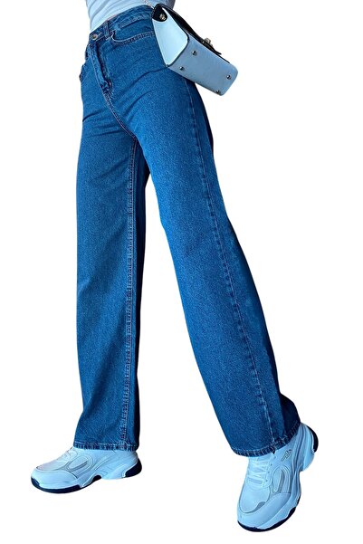 Livik Wesna Women's Dark Blue High Waist Wide Leg Jeans