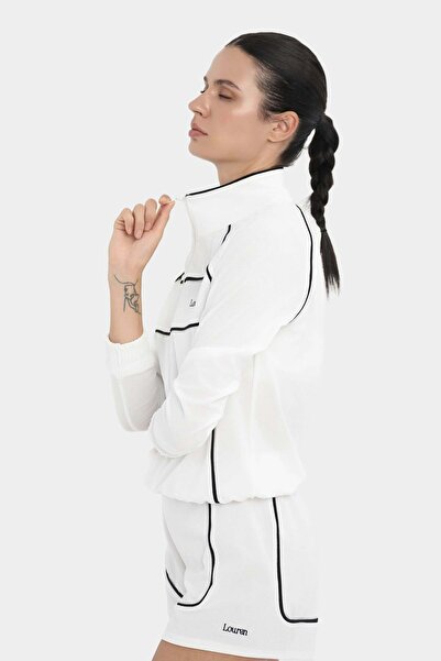Louren Havlu Fermuarlı Üst - Beyaz