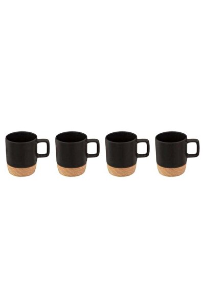 Secret de Gourmet 4-Piece Modern Wood Coffee Cup Set Black and Brown