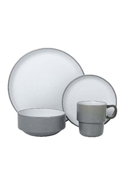 Bien Servi 16-Piece Elegant And Modern Design Stoneware Dinner Set Grey